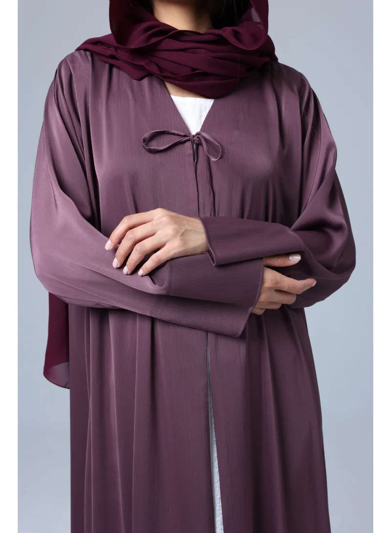 IKKXA Open Front Tie Shimmer Fabric Abaya ABY1162 Purple